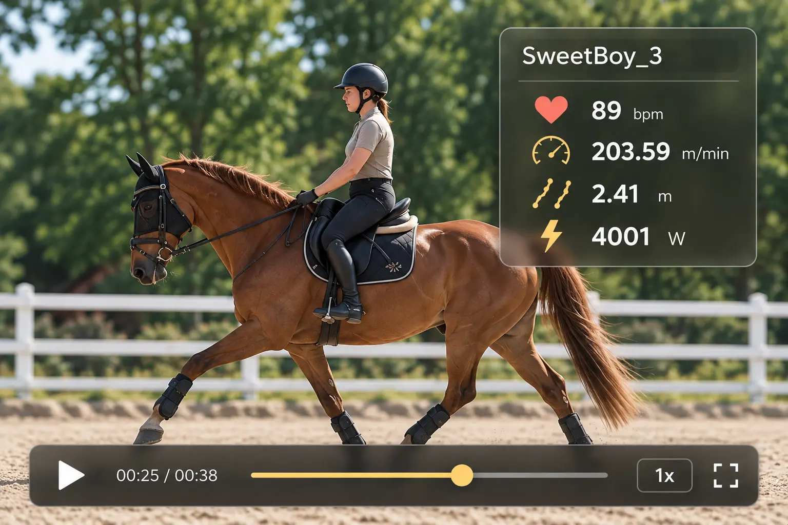 Training video with sensor readings written over the frame